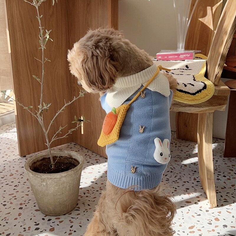 KFX-1155645 Cozy Knitted Pet Sweater for Fall and Winter - Blue Rabbit Design for Dogs and Cats