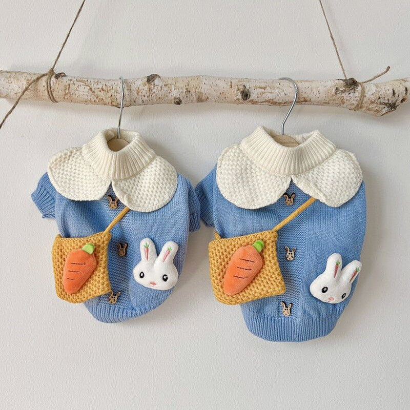 KFX-1155645 Cozy Knitted Pet Sweater for Fall and Winter - Blue Rabbit Design for Dogs and Cats