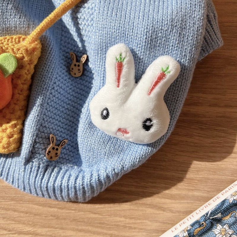 KFX-1155645 Cozy Knitted Pet Sweater for Fall and Winter - Blue Rabbit Design for Dogs and Cats