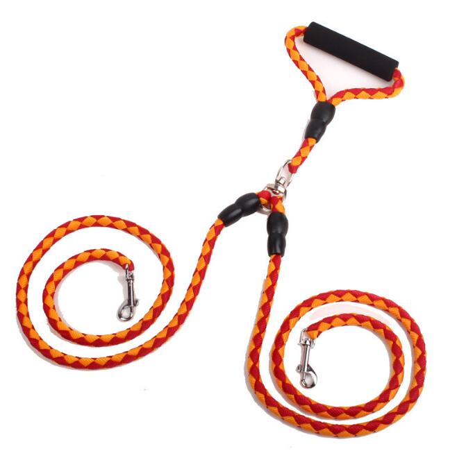 KFX-1157437 Double-Ended Dog Leash with Padded Handles - Heavy-Duty Reflective Nylon Rope, 1.3m for Safe and Comfortable Walks