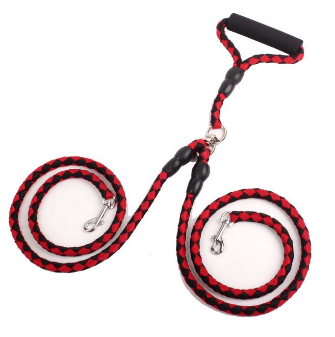 KFX-1157437 Double-Ended Dog Leash with Padded Handles - Heavy-Duty Reflective Nylon Rope, 1.3m for Safe and Comfortable Walks