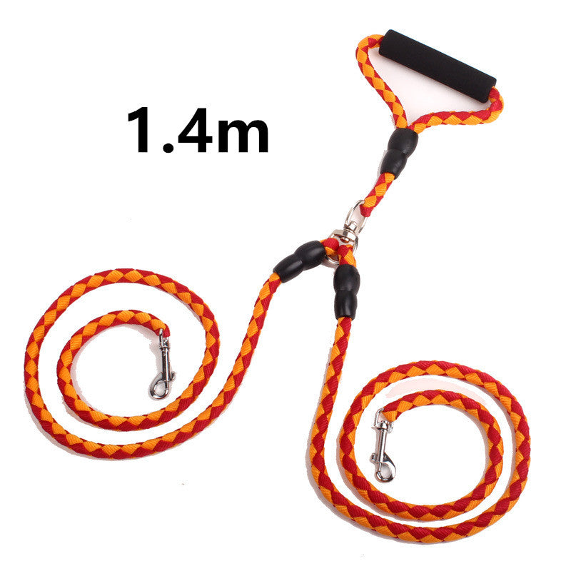 KFX-1157437 Double-Ended Dog Leash with Padded Handles - Heavy-Duty Reflective Nylon Rope, 1.3m for Safe and Comfortable Walks