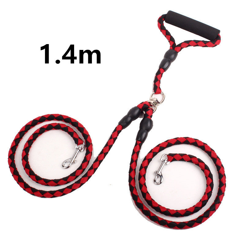 KFX-1157437 Double-Ended Dog Leash with Padded Handles - Heavy-Duty Reflective Nylon Rope, 1.3m for Safe and Comfortable Walks