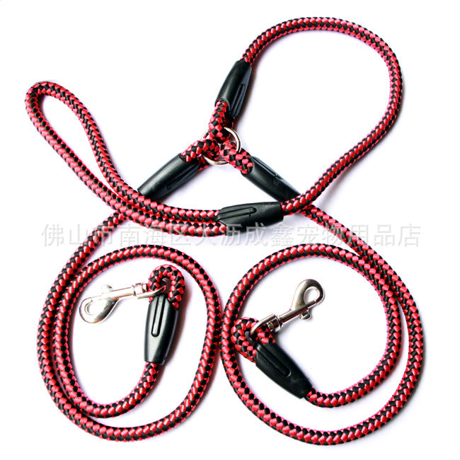 KFX-1157437 Double-Ended Dog Leash with Padded Handles - Heavy-Duty Reflective Nylon Rope, 1.3m for Safe and Comfortable Walks