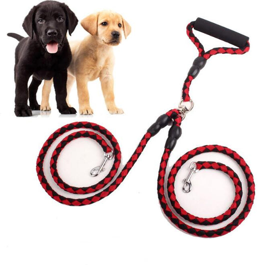 KFX-1157437 Double-Ended Dog Leash with Padded Handles - Heavy-Duty Reflective Nylon Rope, 1.3m for Safe and Comfortable Walks