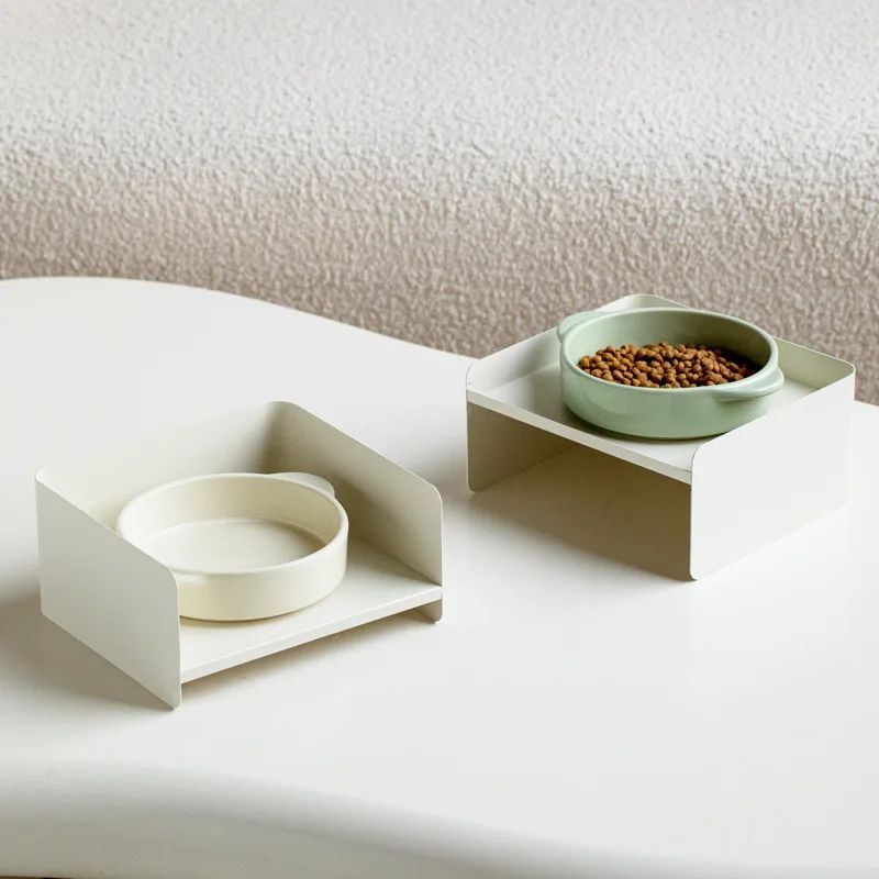 KFX-1163581 Elevated Metal Pet Bowl with Ceramic Base for Cats and Dogs