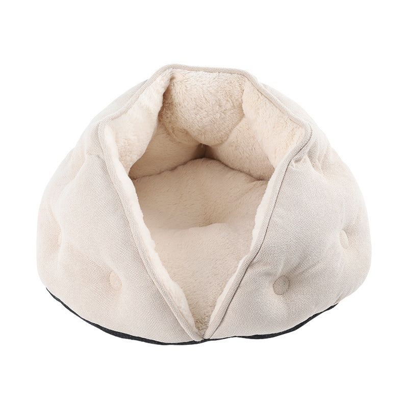 KFX-1169213 Warm Short Plush Dumpling Nest for Cats - Available in Beige and Blue