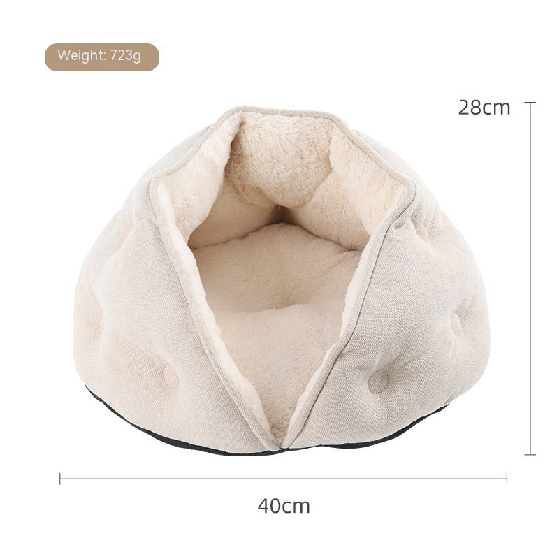 KFX-1169213 Warm Short Plush Dumpling Nest for Cats - Available in Beige and Blue