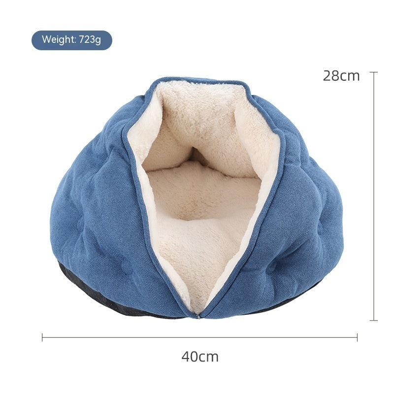 KFX-1169213 Warm Short Plush Dumpling Nest for Cats - Available in Beige and Blue