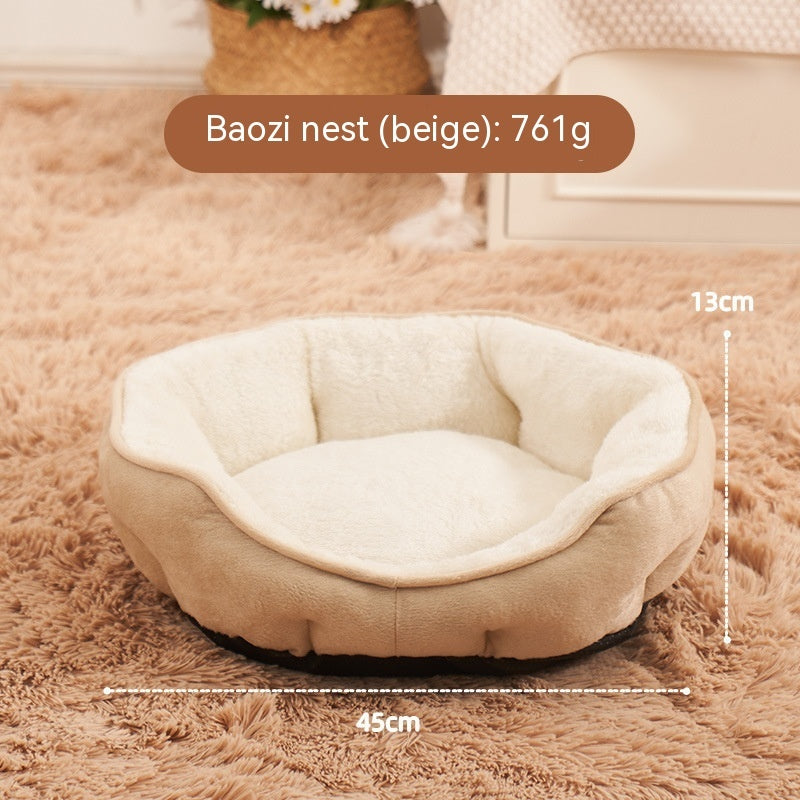 KFX-1169213 Warm Short Plush Dumpling Nest for Cats - Available in Beige and Blue
