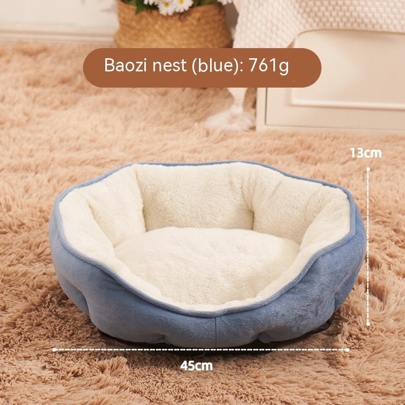 KFX-1169213 Warm Short Plush Dumpling Nest for Cats - Available in Beige and Blue