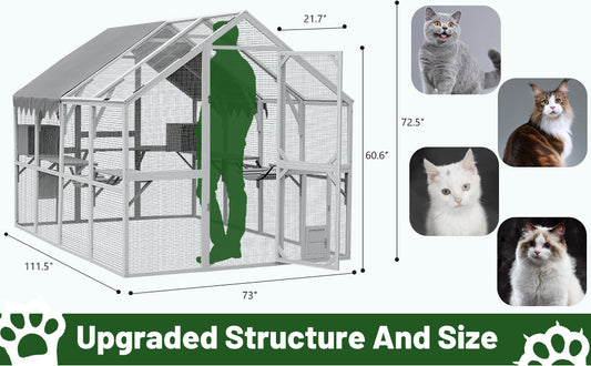 KFX-1172797 Spacious Outdoor Cat Room 110” Play Fence with Waterproof Cover and Multi-Level Design