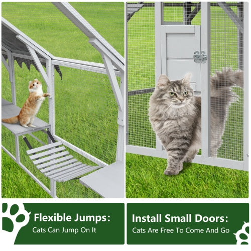 KFX-1172797 Spacious Outdoor Cat Room 110” Play Fence with Waterproof Cover and Multi-Level Design