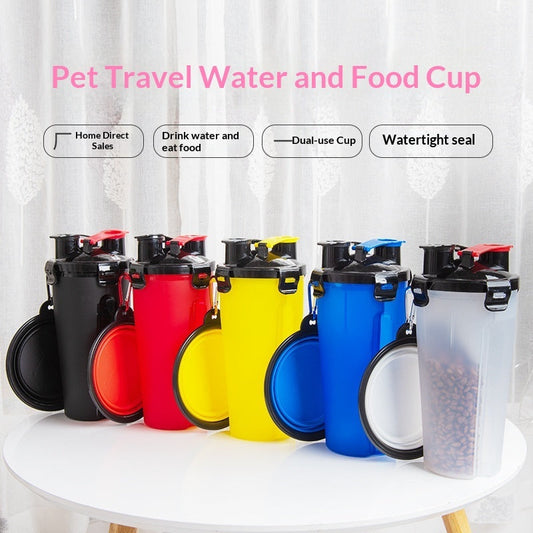 KFX-1172925 Portable Foldable Pet Dog Water Cup with Food Bowl - Multiple Color Options Available