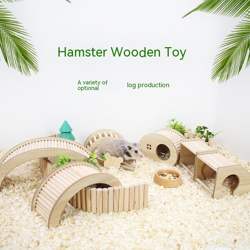 KFX-1176381 Wooden Hamster Bridge Ladder with Arch Design for Pet Decoration