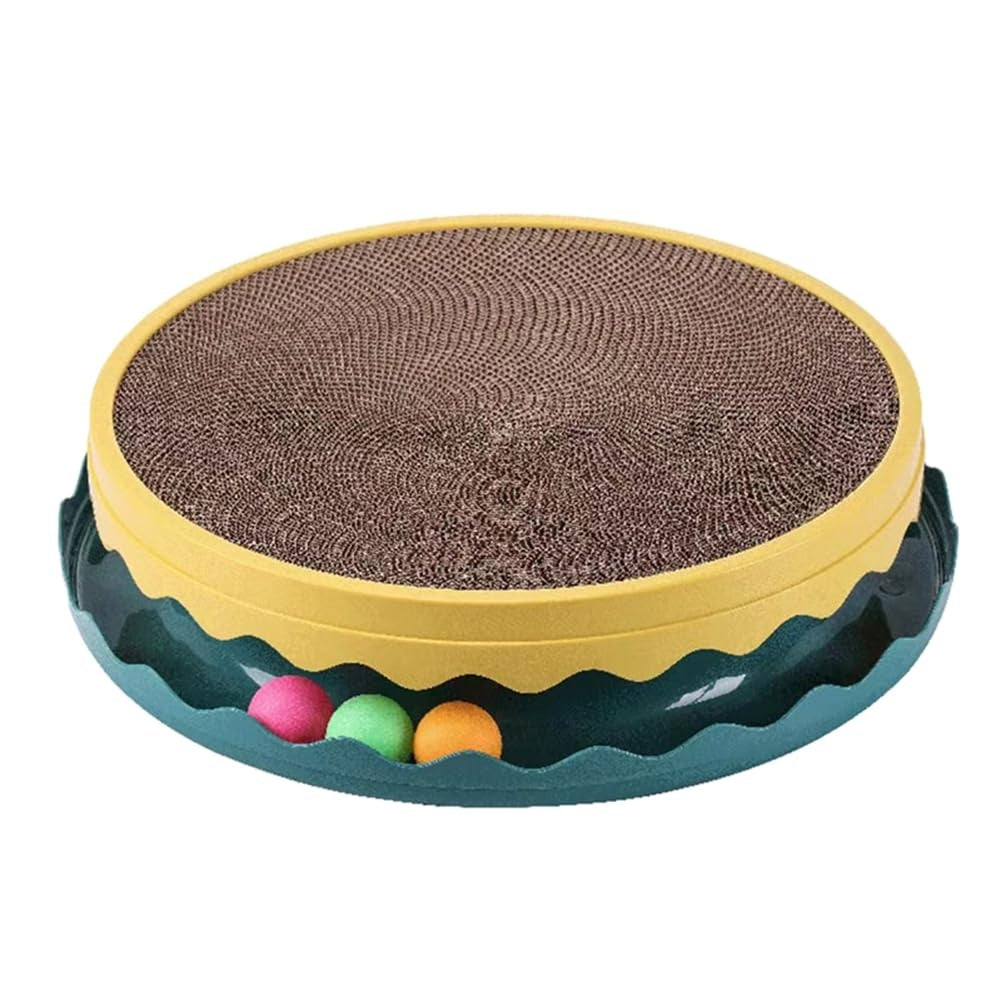 KFX-1180349 Cat Scratching Post with Interactive Toy Balls, Eco-Friendly Corrugated Cardboard, Refillable & Easy to Clean, Indoor Fun for Cats