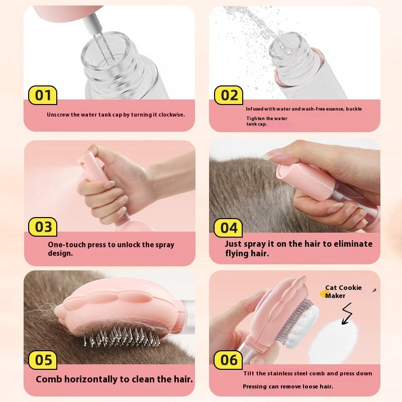 KFX-1180477 2-In-1 Self-Cleaning Pet Grooming Brush with Spray Function for Cats and Dogs