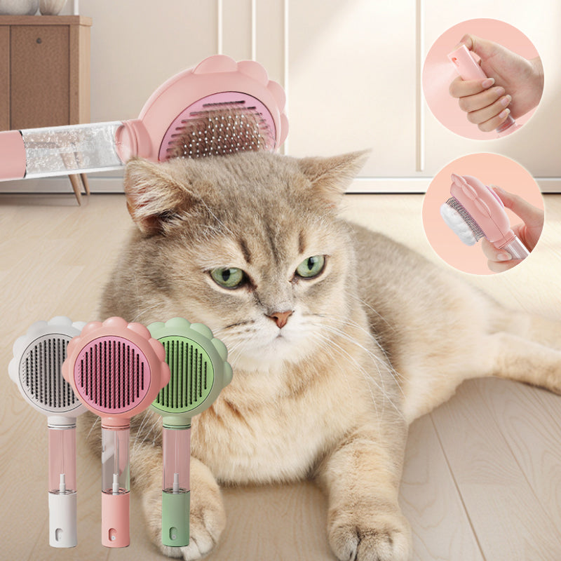 KFX-1180477 2-In-1 Self-Cleaning Pet Grooming Brush with Spray Function for Cats and Dogs