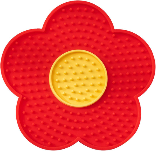 KFX-1182141 Flower-Shaped Silicone Licking Mat with Suction Cups for Dogs and Cats - Slow Feeder Pad for Treats and Bath Time