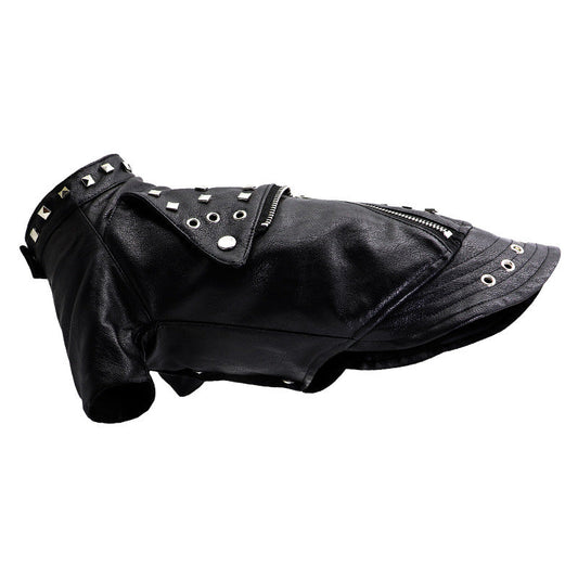 KFX-1183037 Stylish Rivet Black Leather Coat for Dogs and Cats - Ideal for Autumn and Winter, Sizes S to XL