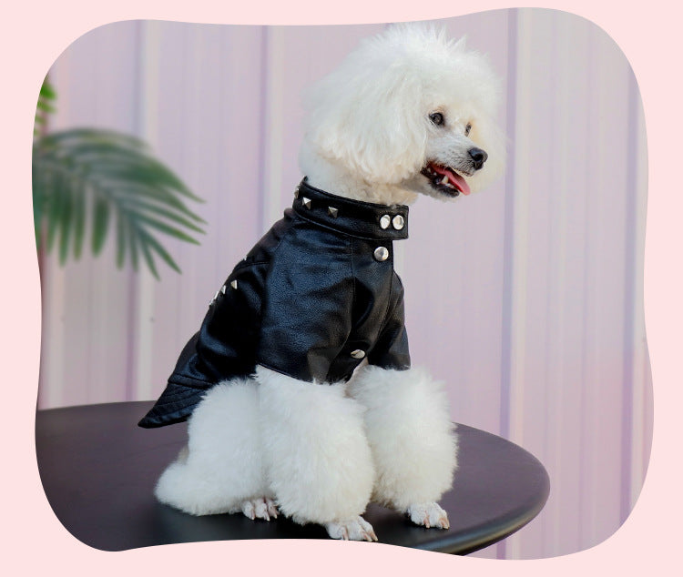 KFX-1183037 Stylish Rivet Black Leather Coat for Dogs and Cats - Ideal for Autumn and Winter, Sizes S to XL