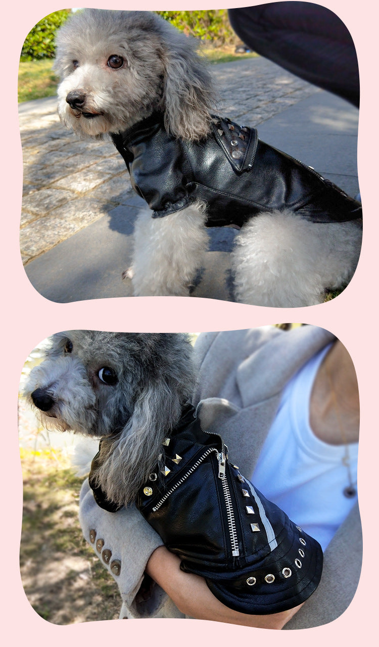 KFX-1183037 Stylish Rivet Black Leather Coat for Dogs and Cats - Ideal for Autumn and Winter, Sizes S to XL