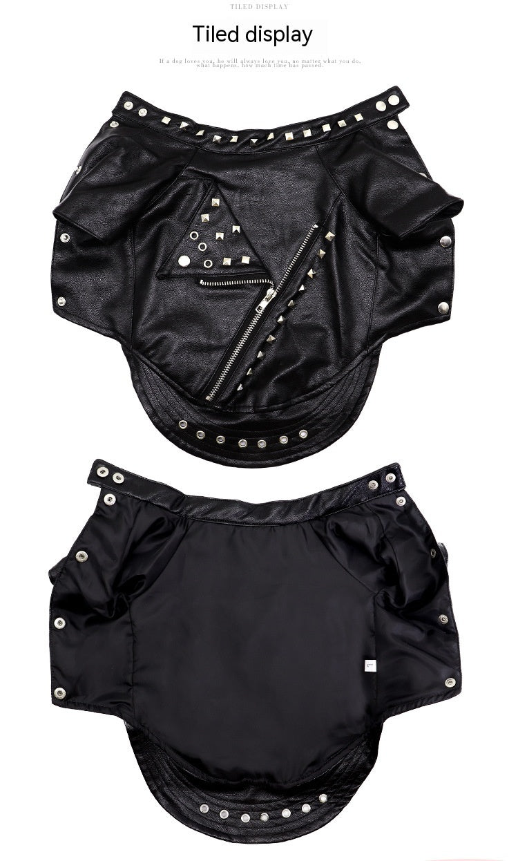 KFX-1183037 Stylish Rivet Black Leather Coat for Dogs and Cats - Ideal for Autumn and Winter, Sizes S to XL