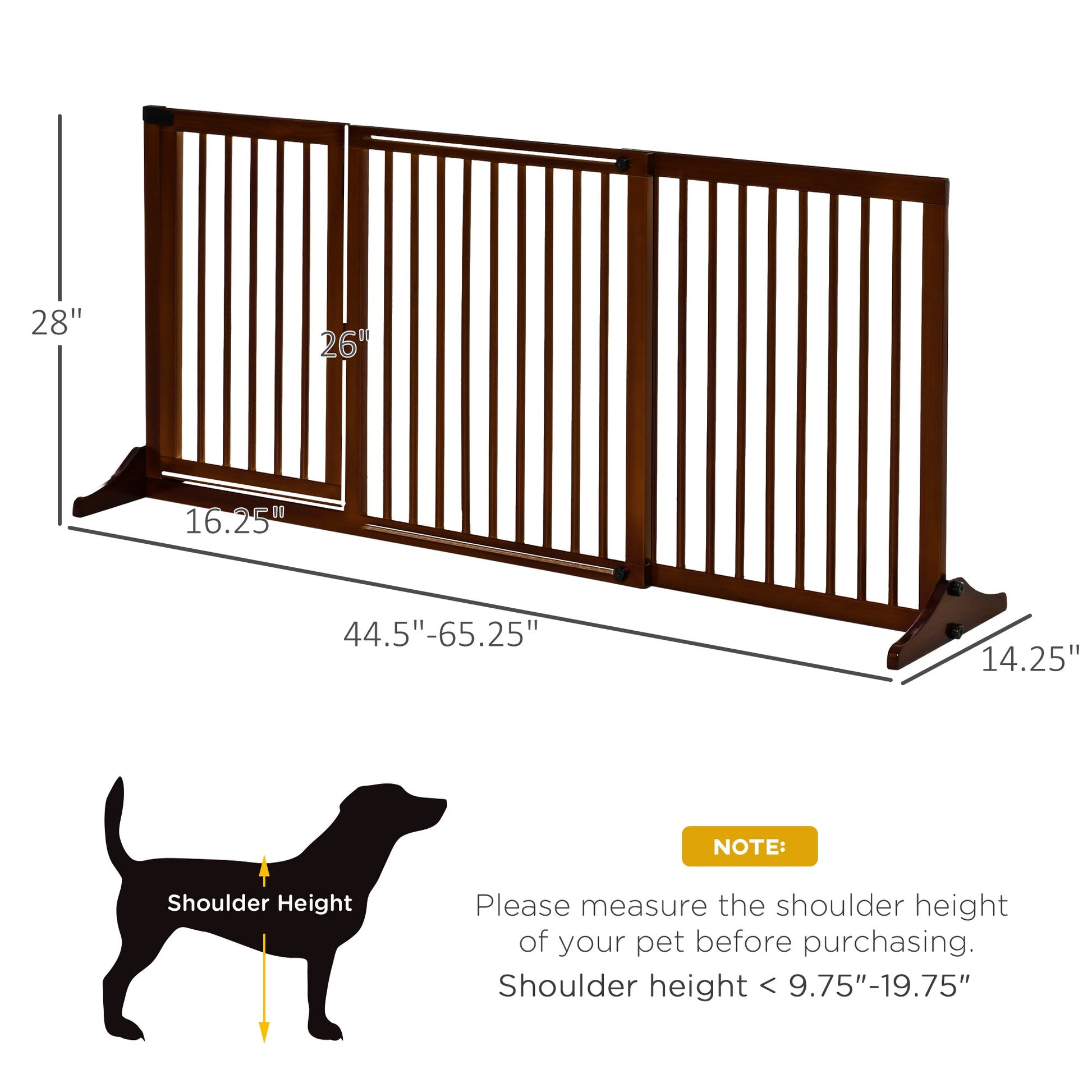 KFX-1186109 Adjustable Freestanding Wooden Pet Gate with Lockable Door, 3 Panels - Brown