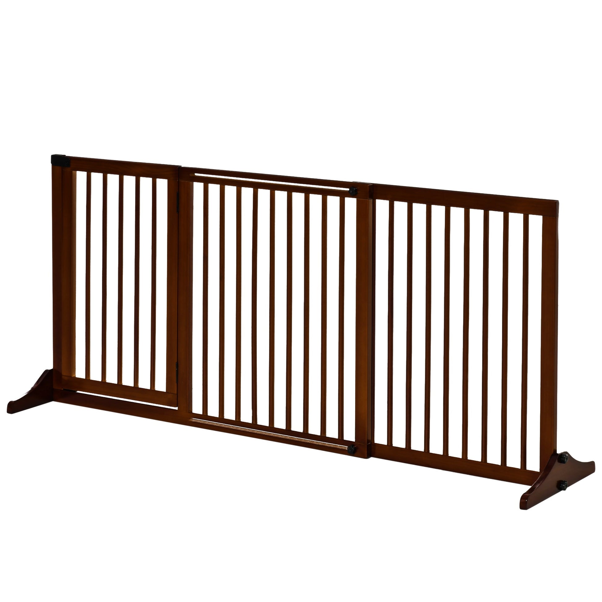 KFX-1186109 Adjustable Freestanding Wooden Pet Gate with Lockable Door, 3 Panels - Brown