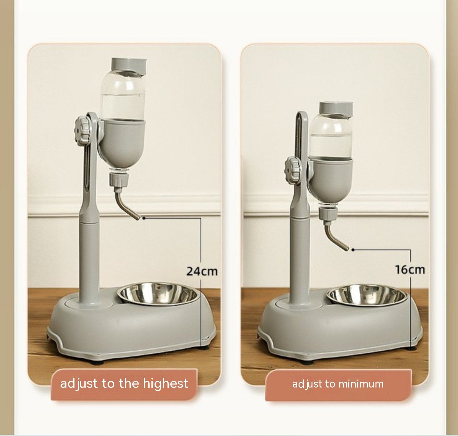 KFX-1186621 Non-Wet Vertical Drinking Water Dispenser for Cats and Small Dogs - 500ml Capacity with Adjustable Height