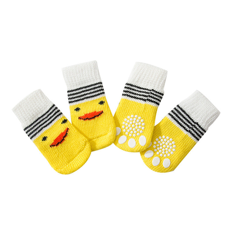 KFX-1187261 Pet Knit Cotton Skid-Proof Socks for Dogs and Cats - Warm and Stylish Footwear, Set of 4