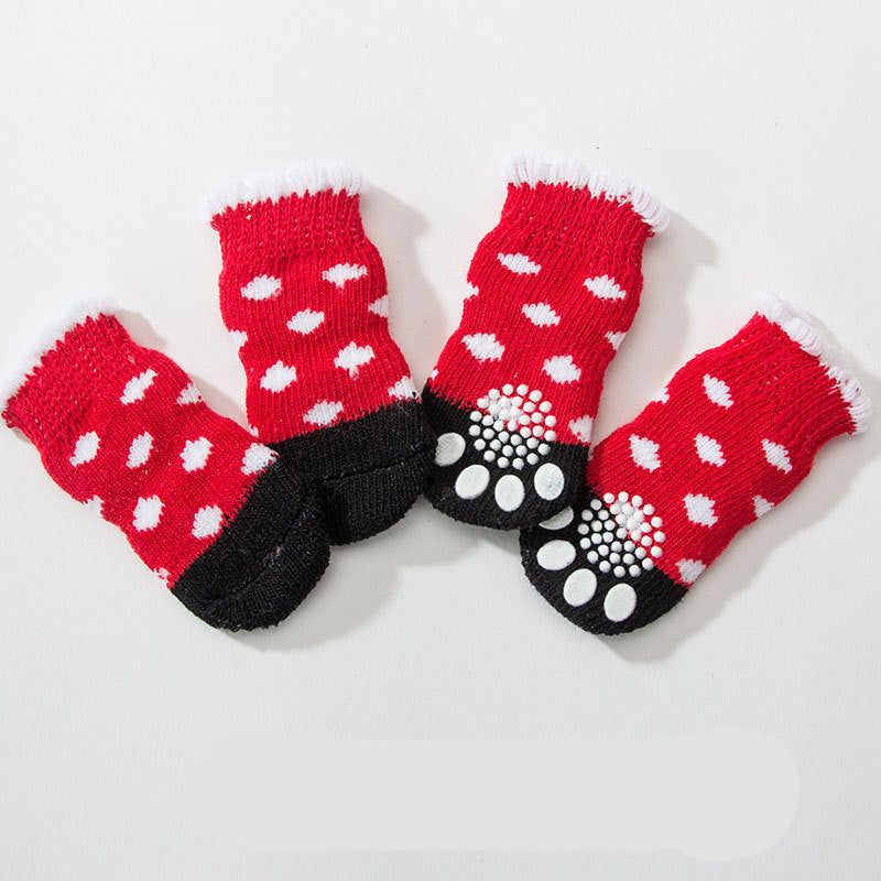 KFX-1187261 Pet Knit Cotton Skid-Proof Socks for Dogs and Cats - Warm and Stylish Footwear, Set of 4