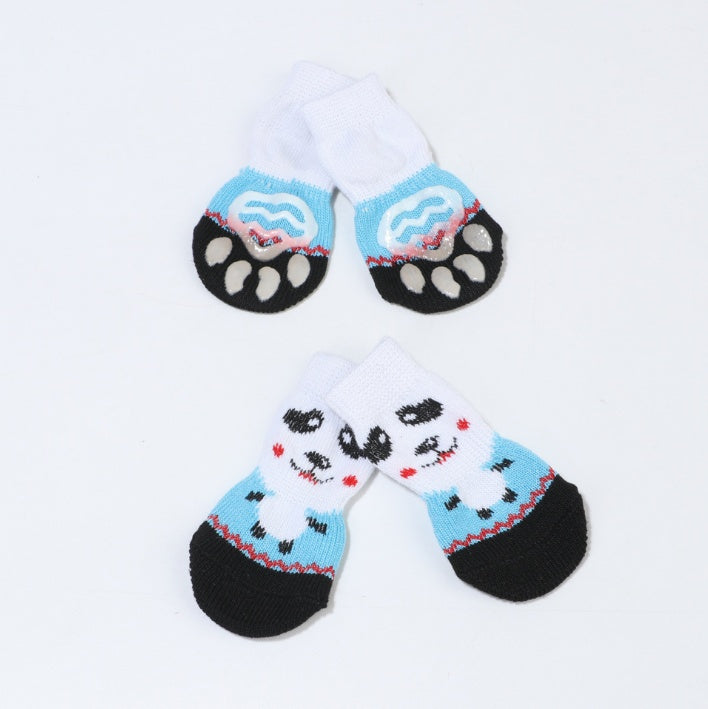 KFX-1187261 Pet Knit Cotton Skid-Proof Socks for Dogs and Cats - Warm and Stylish Footwear, Set of 4