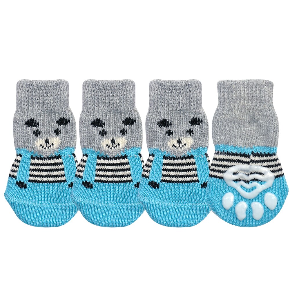 KFX-1187261 Pet Knit Cotton Skid-Proof Socks for Dogs and Cats - Warm and Stylish Footwear, Set of 4