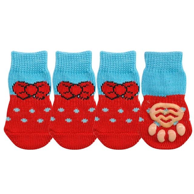 KFX-1187261 Pet Knit Cotton Skid-Proof Socks for Dogs and Cats - Warm and Stylish Footwear, Set of 4