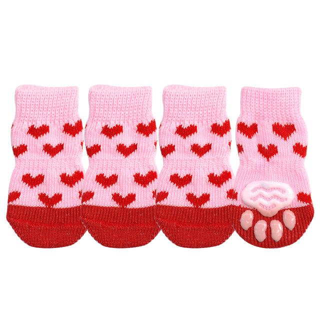 KFX-1187261 Pet Knit Cotton Skid-Proof Socks for Dogs and Cats - Warm and Stylish Footwear, Set of 4