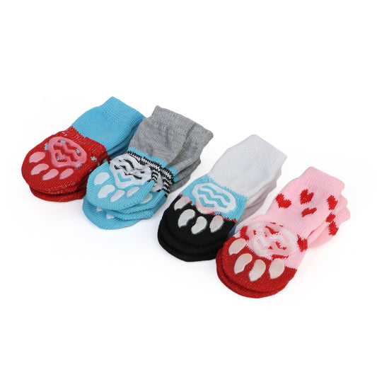 KFX-1187261 Pet Knit Cotton Skid-Proof Socks for Dogs and Cats - Warm and Stylish Footwear, Set of 4
