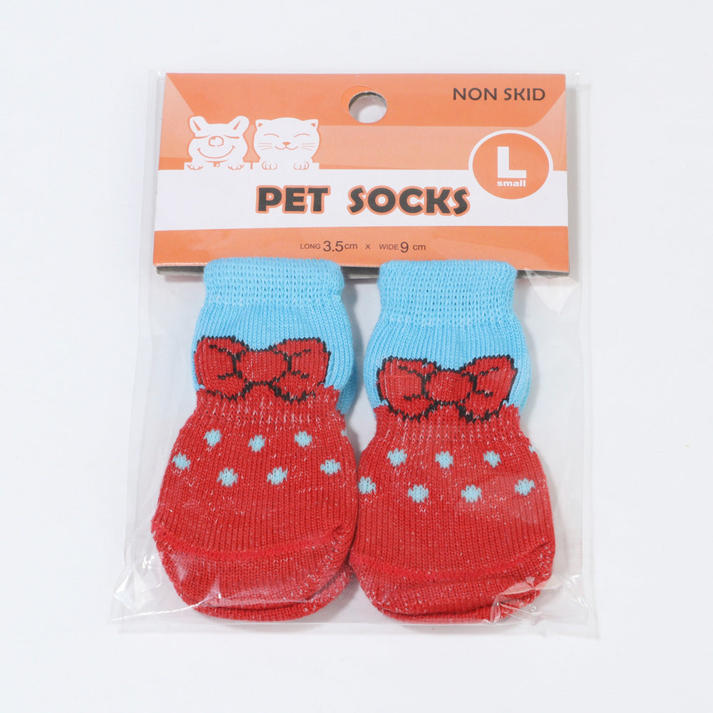KFX-1187261 Pet Knit Cotton Skid-Proof Socks for Dogs and Cats - Warm and Stylish Footwear, Set of 4