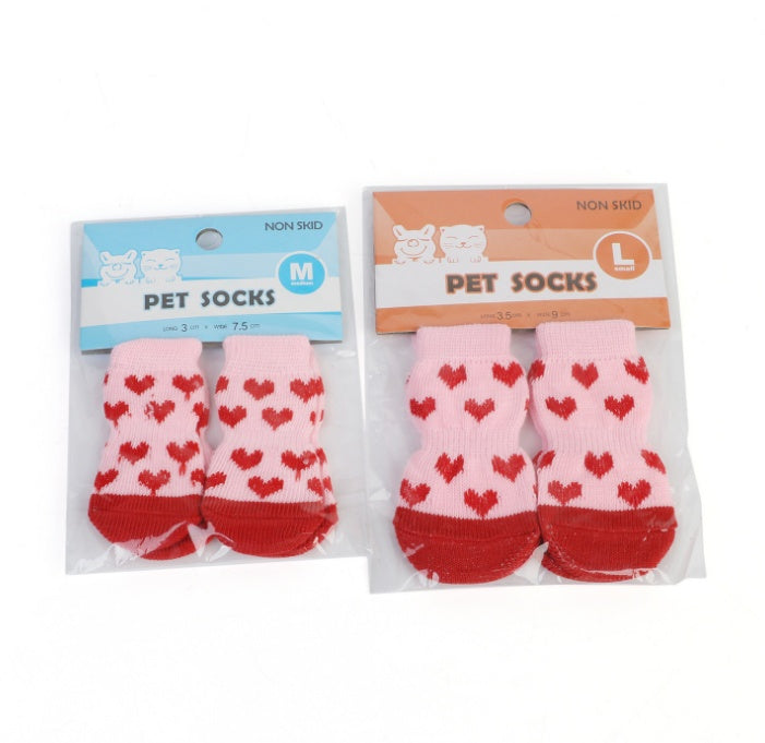 KFX-1187261 Pet Knit Cotton Skid-Proof Socks for Dogs and Cats - Warm and Stylish Footwear, Set of 4