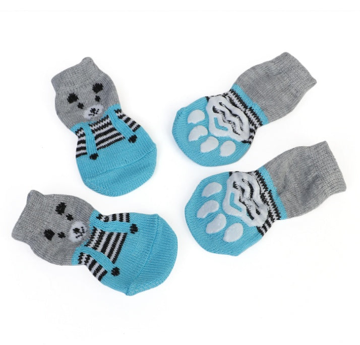 KFX-1187261 Pet Knit Cotton Skid-Proof Socks for Dogs and Cats - Warm and Stylish Footwear, Set of 4