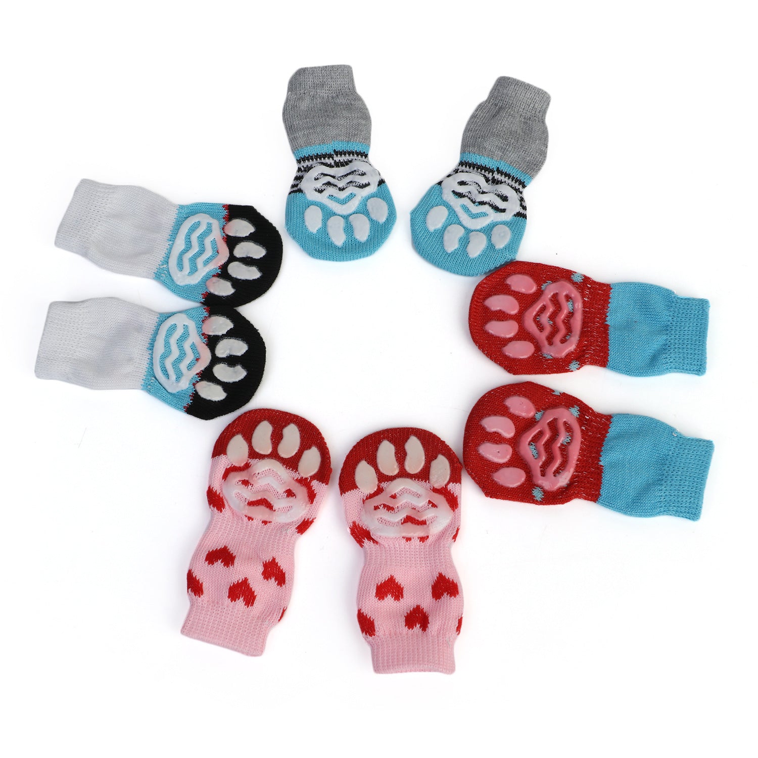 KFX-1187261 Pet Knit Cotton Skid-Proof Socks for Dogs and Cats - Warm and Stylish Footwear, Set of 4