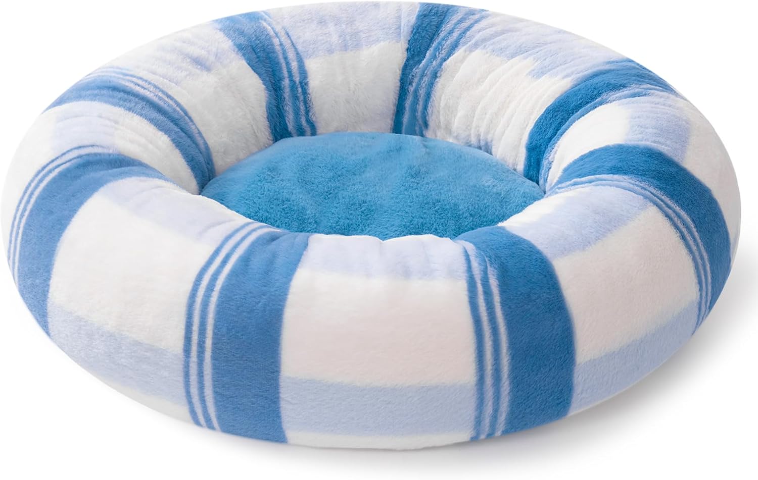 KFX-1194813 Soft Round Cat Bed for Indoor Cats - Calming Washable Pet Bed with Non-Slip Base, 23 Inch Blue Striped Design, Ideal for Small Dogs and Kittens