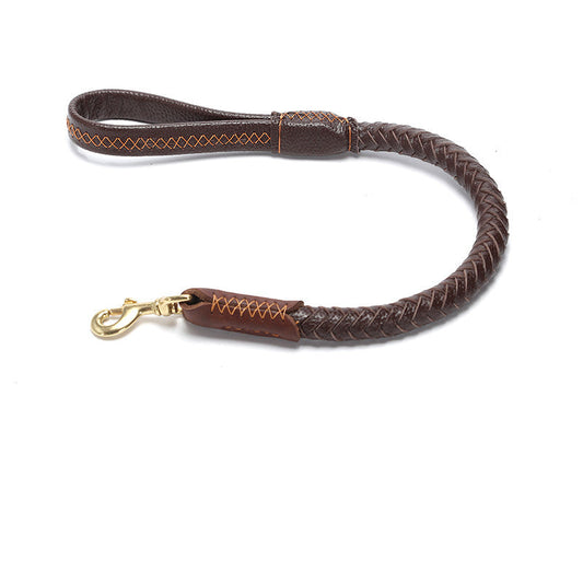 KFX-1195965 Leather Dog Leash with Anti-Breakaway Chain for Medium and Large Breeds