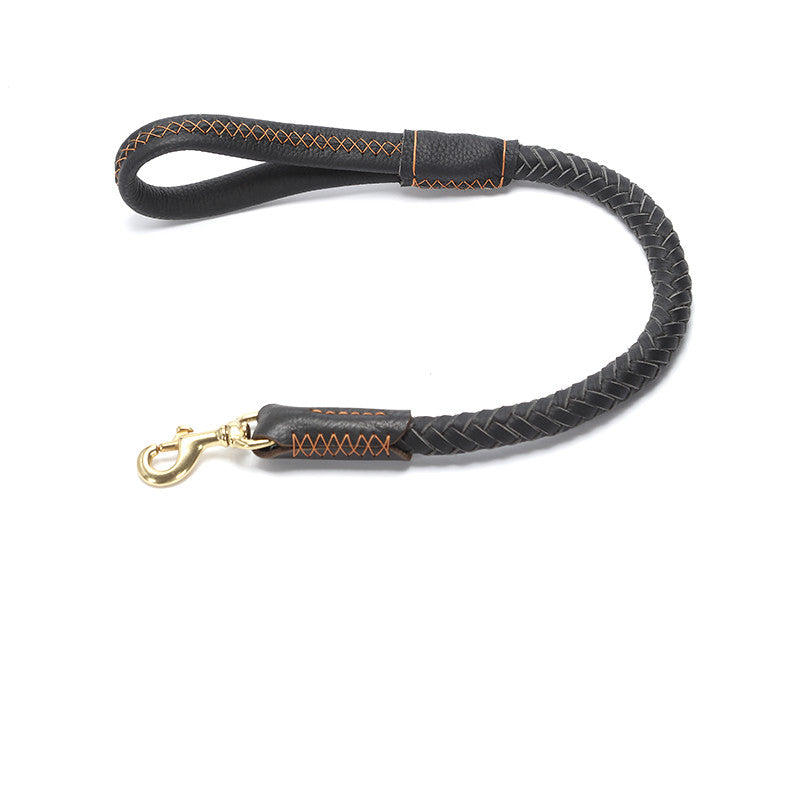 KFX-1195965 Leather Dog Leash with Anti-Breakaway Chain for Medium and Large Breeds