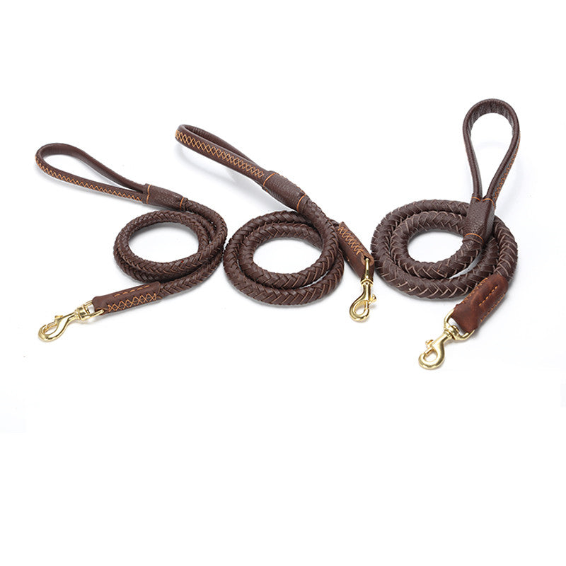 KFX-1195965 Leather Dog Leash with Anti-Breakaway Chain for Medium and Large Breeds