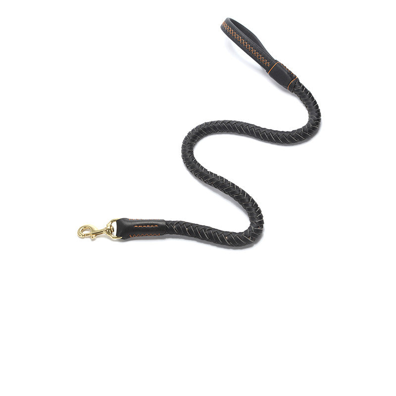 KFX-1195965 Leather Dog Leash with Anti-Breakaway Chain for Medium and Large Breeds