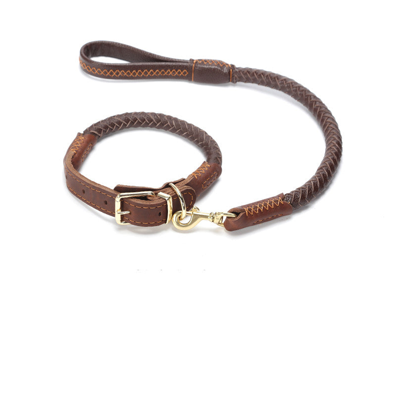 KFX-1195965 Leather Dog Leash with Anti-Breakaway Chain for Medium and Large Breeds