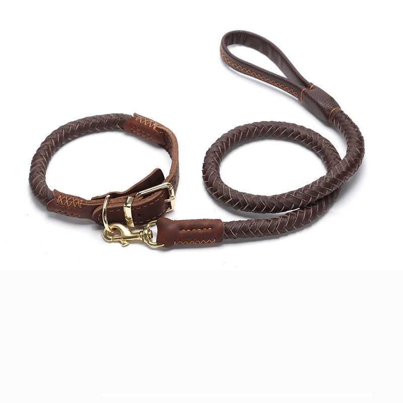 KFX-1195965 Leather Dog Leash with Anti-Breakaway Chain for Medium and Large Breeds
