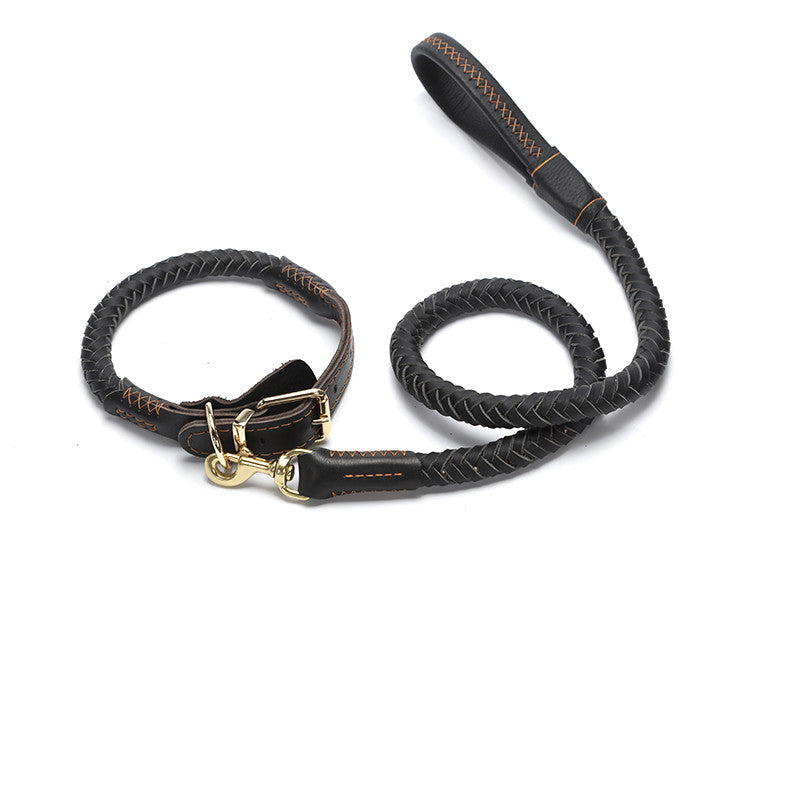 KFX-1195965 Leather Dog Leash with Anti-Breakaway Chain for Medium and Large Breeds