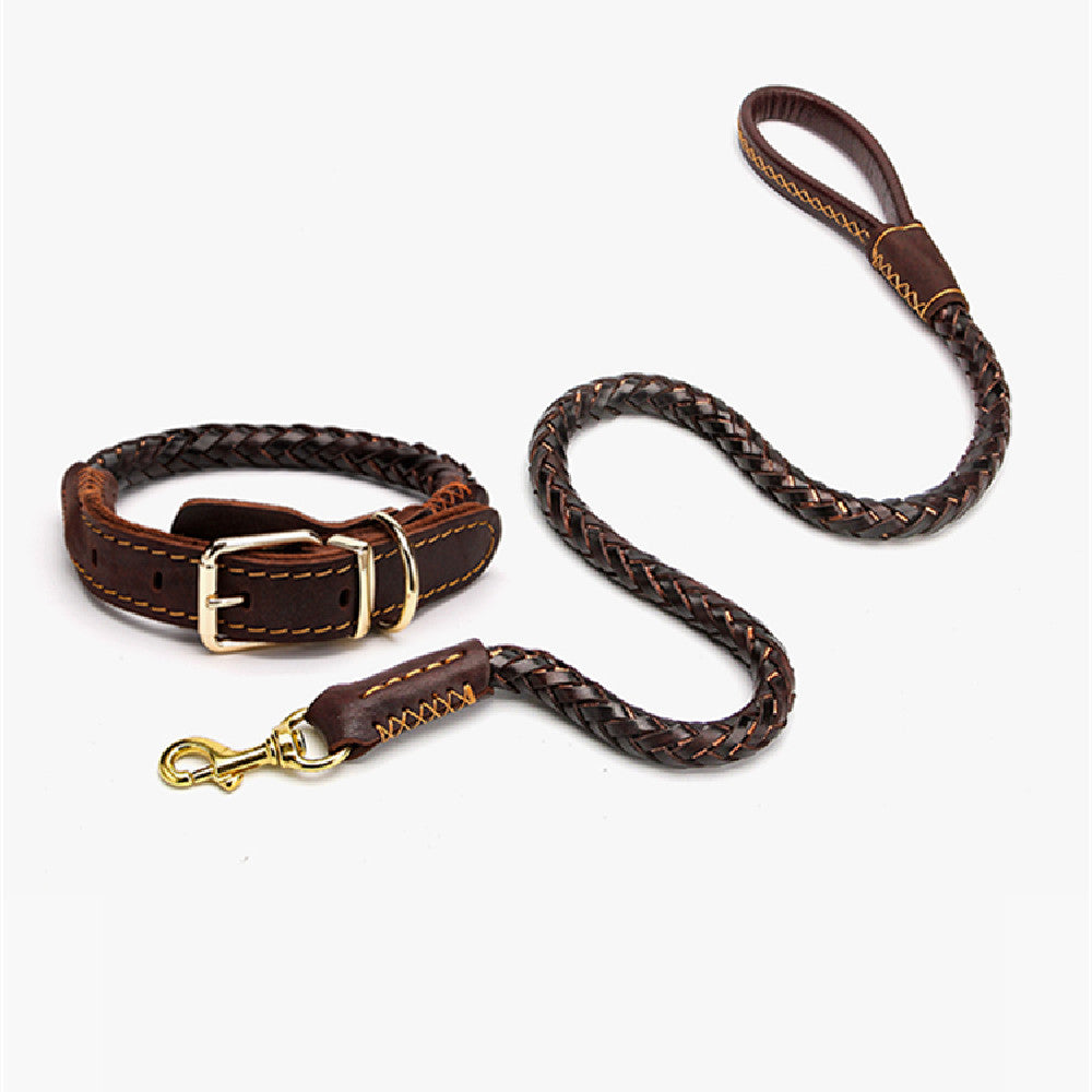 KFX-1195965 Leather Dog Leash with Anti-Breakaway Chain for Medium and Large Breeds